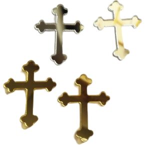 50pcs Cross Acrylic Charms Mirror Sticker, Cross Party Ornaments for Scrapbooking Wedding Party Favors Home Decor (Silver, 4CM)