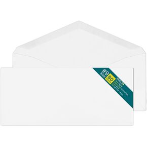 #9 Envelopes Letter Size - 80 Pack - 3 7/8 x 8 7/8 inch White Business Envelopes with Gummed Seal - Return Mailing Envelopes - Legal Envelopes for Checks, Invoices, Statements - 24lb Plain Envelopes