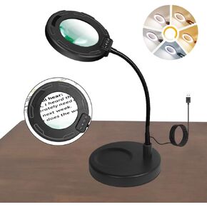 10X Magnifying Glass with Light and Stand, Flexible Gooseneck Magnifier with Light Hands Free, 5 Color Modes LED Lighted, Reading Lamp, for Craft Hobby Reading Painting Sewing Close Work