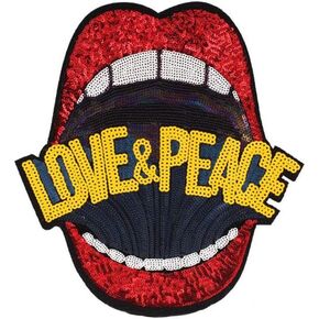 Large Red Mouth Patch Iron on or Sew on Lip Sequin Patches Embroidered Badge Motif Applique Compatible Clothing Jeans T-Shirt (Red)