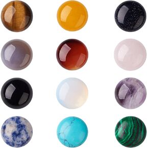 Beadthoven 90pcs 8mm Mix Natural Stone Cabochons Beads Half Round Flatback Healing Chakra Quartz Crystal Gemstone Cab Covers Cabochons for Jewelry Making Rings Earrings Necklace Bracelet DIY Crafts