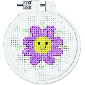 Janlynn 21-0984 Round Kid Stitch Flower Power Mini Counted Cross Stitch Kit, 3-Inch