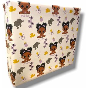 Makena Prints All Occasion Infant Baby Girl Premium Wrapping Paper with Cut Lines on Reverse (30 inches by 16 feet; 40sq ft per roll) for Birthdays, Weddings, Baby Showers, and more. Pink and white