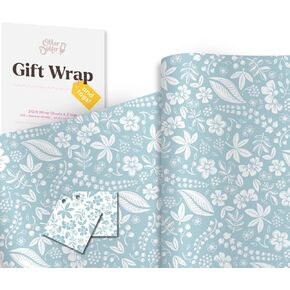 Otter Dotter Luxury Blue Floral Wrapping Paper - 2 Sheets of Blues Floral Gift Wrap in Blooming Blues Design - Quality Birthday, Mom, Mothers Day, Wedding, Anniversary Presents