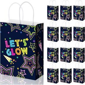 Spakon 12 Pieces Glow Party Bags Let's Glow in The Dark Goodie Bag with Handles Neon Party Gift Wrap Bags Neon Birthday Party Supplies Neon Glow Party Goodie Candy Bags for Neon Party Decorations