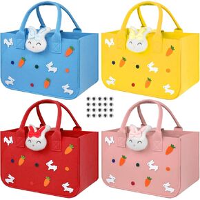 CIEOVO 4 Pcs Easter Bags with Handles Large Easter Baskets Empty Easter Egg Hunt Bags Felt Easter Gift Bags for Easter Party Favors Supplies Wedding Gifts Wrapping