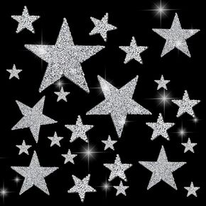 24PCS Star Patches Iron On, Star Shaped Rhinestone Appliques Adhesive Patches for Clothes Iron on Stars Patches DIY Accessory for Clothing Jeans Bags Hats Repair Decoration (Silver)