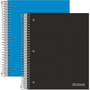 Oxford 3 Subject Spiral Notebook, Notebooks for School, Plastic Covers, Back to School Supplies, College Ruled, 150 Sheets, 2 Pack, Black and Blue (1009293)