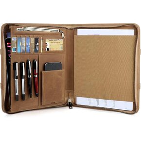 محفظة جلدية كاملة للحبوب ، BADFOLIO Business استئناف PAD Legal Pad Binder لـ A4/Pad ، مجلد جلود الورقة ، منظم محفظة مع سوستة للنساء/الرجال