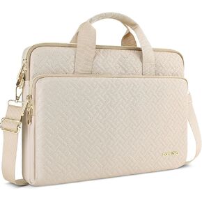 DOMISO 15.6 inch Laptop Sleeve Case Water-Resistant Computer Cover Bag with Detachable Shoulder Straps for HP, Dell, Asus Notebook,Beige