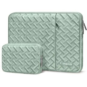 MOSISO Laptop Sleeve Bag Compatible with MacBook Air/Pro,13-13.3 inch Notebook,Compatible with MacBook Pro 14 inch M4 M3 M2 M1,Polyester Weave Rhombus Vertical Carrying Case with Pocket, Beige