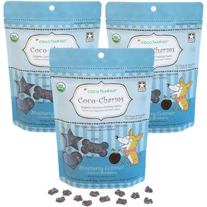 CocoTherapy Blueberry Cobbler Coco-Charms Dog Training Treats, 5 Ounces, Organic, Made in The USA (3 Pack)