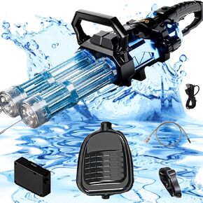 Electric Double Barrel Gatling Water Gun, Can Emit Light,Rechargeable Module Battery Included, Comes Large Capacity Backpack (Blue)