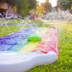 Double Lane Water Slide with Two Surfboards and Water Balloons - Inflatable Slide, Slip, Splash and Pool - Suitable for Adults and Kids - Backyard, Lawn and Outdoor Summer Toy (15.75 Ft/PVC)