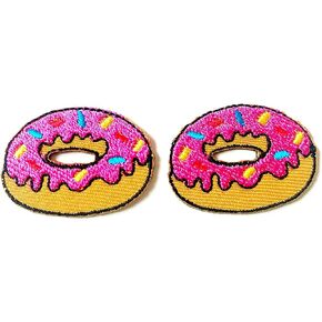 Set 2 pcs. Mini Pink Strawberry Doughnut Food Logo Jacket T-Shirt Sew Iron on Embroidered Applique Badge Sign Patch
