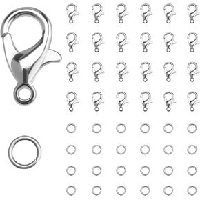 50pcs Silver Lobster Clasp and 120pcs Open Jump Ring, Jewelry Bracelet Connectors Necklace Clasp Bracelet Clasp Jump Rings for Jewelry Making (Clasp: 12x6mm + Ring: 0.7x5mm)
