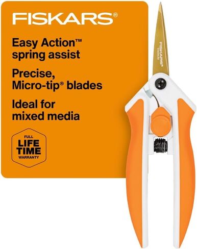 Fiskars Premier No. 5 Micro-Tip Easy Action Titanium Scissors - Stainless Steel Fabric and Mixed Media Scissors - Arts and Crafts - Orange in Saudi Arabia