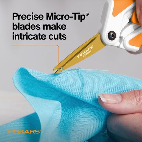 Fiskars Premier No. 5 Micro-Tip Easy Action Titanium Scissors - Stainless Steel Fabric and Mixed Media Scissors - Arts and Crafts - Orange in Saudi Arabia