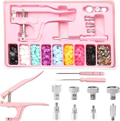 YUSBUTON Snap Button Kit - Metal & Plastic Snap Buttons with Fastener Pliers Tool Kit for Leather & Fabric - 140PCS Snap Buttons for Clothes, (5 Color) 2024 (140 Sets) in Saudi Arabia