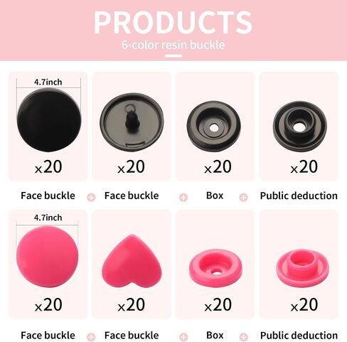 YUSBUTON Snap Button Kit - Metal & Plastic Snap Buttons with Fastener Pliers Tool Kit for Leather & Fabric - 140PCS Snap Buttons for Clothes, (5 Color) 2024 (140 Sets) in Saudi Arabia
