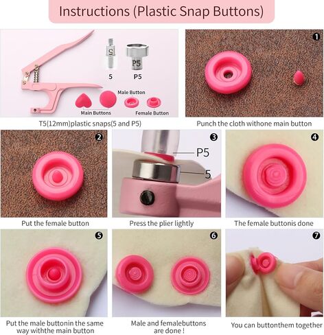 YUSBUTON Snap Button Kit - Metal & Plastic Snap Buttons with Fastener Pliers Tool Kit for Leather & Fabric - 140PCS Snap Buttons for Clothes, (5 Color) 2024 (140 Sets) in Saudi Arabia