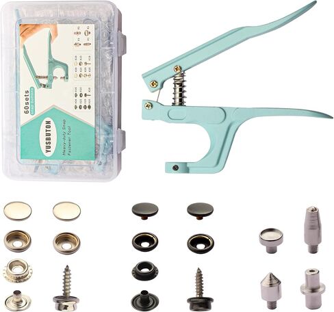 YUSBUTON Snap Button Kit - Metal & Plastic Snap Buttons with Fastener Pliers Tool Kit for Leather & Fabric - 140PCS Snap Buttons for Clothes, (5 Color) 2024 (140 Sets) in Saudi Arabia