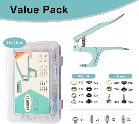 YUSBUTON Snap Button Kit - Metal & Plastic Snap Buttons with Fastener Pliers Tool Kit for Leather & Fabric - 140PCS Snap Buttons for Clothes, (5 Color) 2024 (140 Sets) in Saudi Arabia