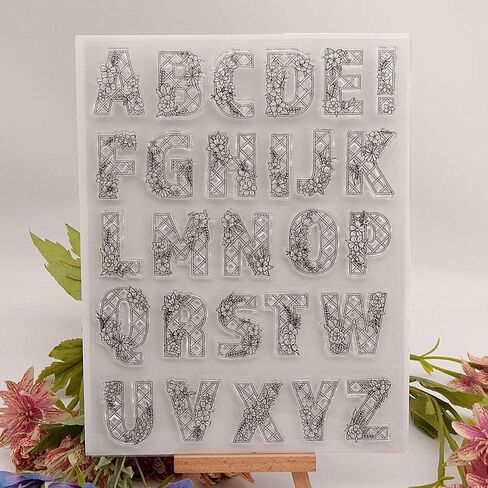 26 Flower Leaf Capital Letters Clear Stamps for Card Making Decoration DIY Scrapbooking ، 26 Blossom Leaves alphabet alphabet silicone seal seal seal clear clear for stick ascosed ullug ablect craft. in Kuwait