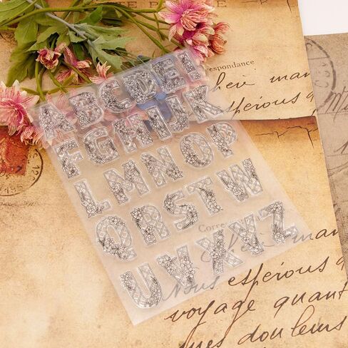 26 Flower Leaf Capital Letters Clear Stamps for Card Making Decoration DIY Scrapbooking ، 26 Blossom Leaves alphabet alphabet silicone seal seal seal clear clear for stick ascosed ullug ablect craft. in Kuwait