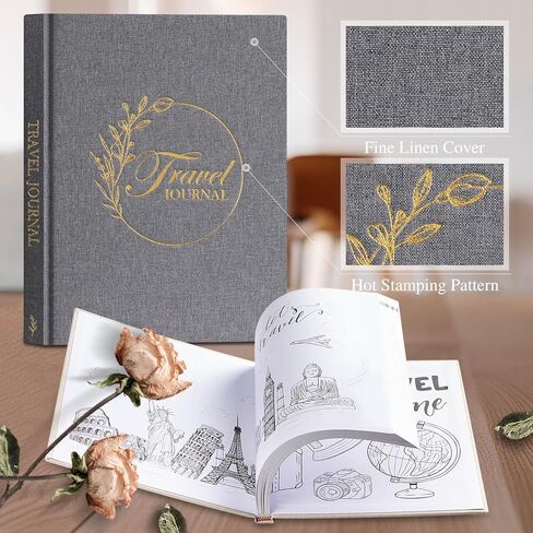Lanpn Travel Photo Journal Book for Women Men with Prompt, Linen Travel Log Diary Scrapbook Notebook Memory Book with 15 Trips, Traveling Adventure Vacation Journal Travelers Gifts (Green, 110 Pages) in Saudi Arabia