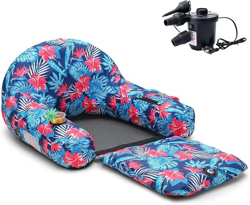 Fabric Covered Pool Float Lounge for Adults 2 in 1 Convertible Chair Lounger Large Inflatable Pool Rafts Heavy Duty Float Mattress with Quick Dry Cover, Electric Air Pump in Kuwait