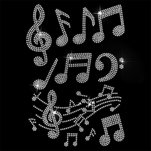 MAYJOYDIY Music Note Rhinestone Iron on Hotfix Transfer Decal White Music Iron On Rhinestone Crystal T-Shirt Transfer Heat Transfer Bling Patch Rhinestone Sticker for Jacket Bags Jeans Craft in Kuwait