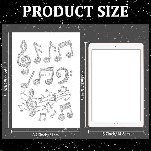 MAYJOYDIY Music Note Rhinestone Iron on Hotfix Transfer Decal White Music Iron On Rhinestone Crystal T-Shirt Transfer Heat Transfer Bling Patch Rhinestone Sticker for Jacket Bags Jeans Craft in Kuwait