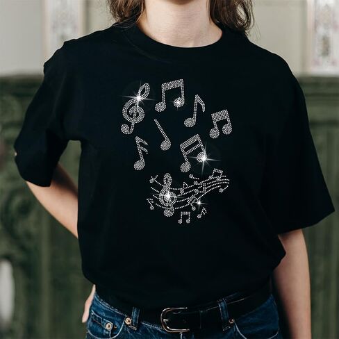 MAYJOYDIY Music Note Rhinestone Iron on Hotfix Transfer Decal White Music Iron On Rhinestone Crystal T-Shirt Transfer Heat Transfer Bling Patch Rhinestone Sticker for Jacket Bags Jeans Craft in Kuwait