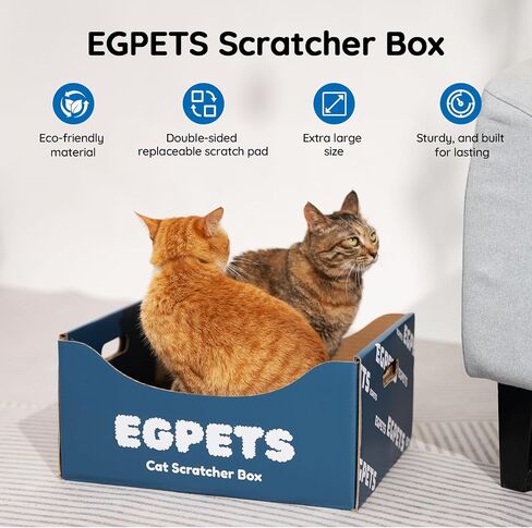 Cardboard Cat Scratcher Box with 3PCS Extra-Large Double-Sided Scratching Board, Refillable and Sturdy, Ideal for Hiding, Scratching and Sleeping, Easy to Clean and Assemble, Ink Blue in Saudi Arabia
