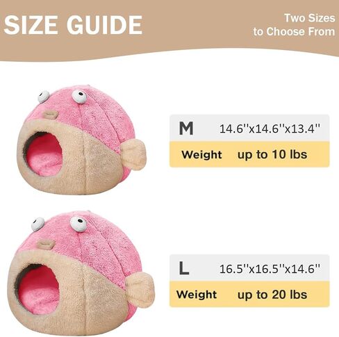 Cat Beds for Indoor Cats - Cat Bed Cave with Removable Washable Cushioned Pillow,2 in 1 Super Soft Animal-Shape Cat Tent for Kitten and Small cat, Lively Pufferfish cat beds & Furniture, Grey(M) in Saudi Arabia