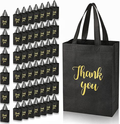 Roowest 50 Pcs Thank You Gift Bags with Handles Bulk Reusable Non Woven Foldable Bag for Graduation Wedding, 10 x 8 x 4 Inch in Saudi Arabia