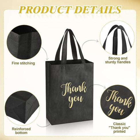 Roowest 50 Pcs Thank You Gift Bags with Handles Bulk Reusable Non Woven Foldable Bag for Graduation Wedding, 10 x 8 x 4 Inch in Saudi Arabia