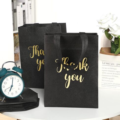 Roowest 50 Pcs Thank You Gift Bags with Handles Bulk Reusable Non Woven Foldable Bag for Graduation Wedding, 10 x 8 x 4 Inch in Saudi Arabia