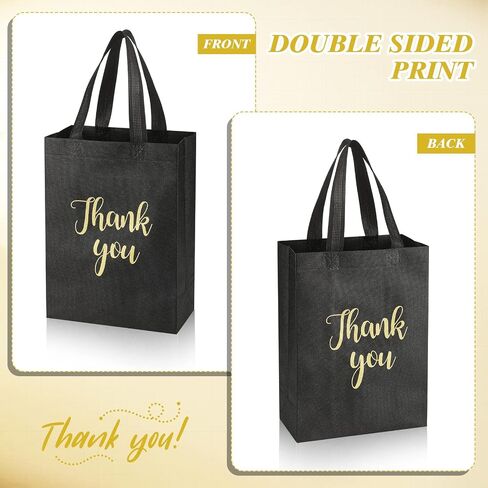 Roowest 50 Pcs Thank You Gift Bags with Handles Bulk Reusable Non Woven Foldable Bag for Graduation Wedding, 10 x 8 x 4 Inch in Saudi Arabia