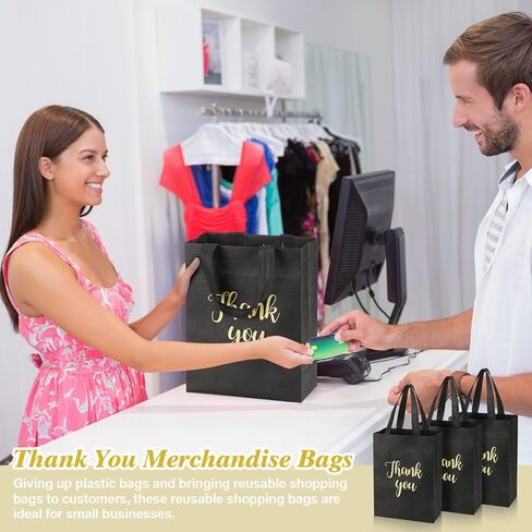 Roowest 50 Pcs Thank You Gift Bags with Handles Bulk Reusable Non Woven Foldable Bag for Graduation Wedding, 10 x 8 x 4 Inch in Saudi Arabia