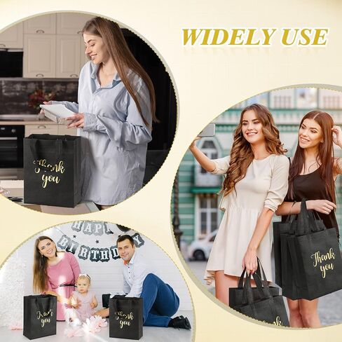 Roowest 50 Pcs Thank You Gift Bags with Handles Bulk Reusable Non Woven Foldable Bag for Graduation Wedding, 10 x 8 x 4 Inch in Saudi Arabia