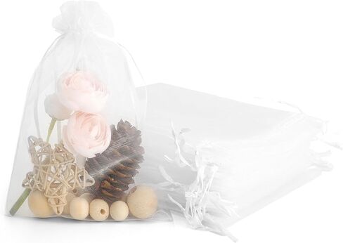 Organza Bags, White Sheer Organza Bags 5" x 7 " 50 PCS Mesh Bags Drawstring Sachet Bag Drawstring Bags Small Jewelry Bags Candy Bags Mesh Gift Bags for Birthday Wedding Party Supply Valentines Easter in Saudi Arabia