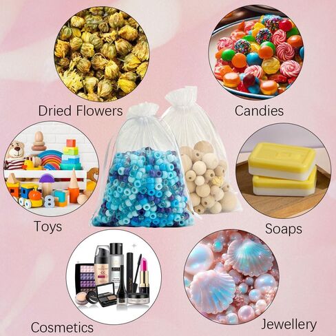 Organza Bags, White Sheer Organza Bags 5" x 7 " 50 PCS Mesh Bags Drawstring Sachet Bag Drawstring Bags Small Jewelry Bags Candy Bags Mesh Gift Bags for Birthday Wedding Party Supply Valentines Easter in Saudi Arabia