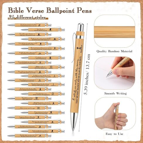 25 Sets Christian Church Gift Bulk Bible Verse Bamboo Pen Religious Silicone Keychain Scripture Bookmark 2''x 6'' Emergency Numbers Bible Study Gift(Classic Color,English) in Kuwait