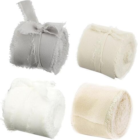 1-1/2 "× 22YD شيفون شريط الحرير شرائط ملونة مختلطة مجموعة 5.5yd × 4 لفات Fringe Fabring صديقة للبيئة لدعوات الزفاف ، والباقات الزفاف ، والزخارف ، والهدايا المرفقة وصنع القوس in Kuwait