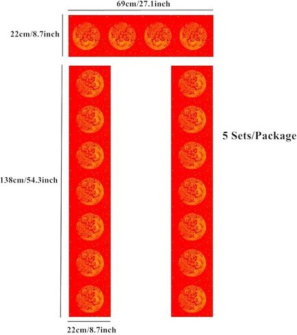 KYMY Chinese New Year Blank Couplet Set, 5 Sets Spring Festival Red Xuan Calligraphy Paper- 22 x 138 cm, Dragon Phoenix Door Chunlian Duilian Scrolls for Asian Vietnamese Korea Lunar New Year 七言对联纸 in Kuwait