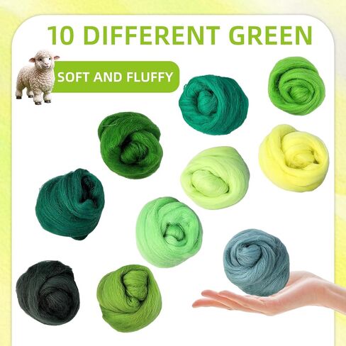 Needle Felting Wool, 10 Colors Wool Roving Yarn for Beginners and Wet Felting, 10g/Colour Fibre Wool Roving for DIY Craft/Spinning/Wall Hangings/Tapestry (Blue Series) in Kuwait