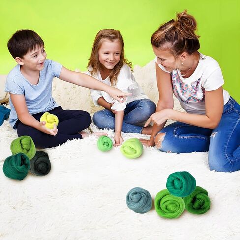 Needle Felting Wool, 10 Colors Wool Roving Yarn for Beginners and Wet Felting, 10g/Colour Fibre Wool Roving for DIY Craft/Spinning/Wall Hangings/Tapestry (Blue Series) in Kuwait