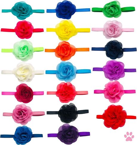 6 Pcs Dogs Collar Flowers Bows for Small Dogs Kittens Three Flowers Glued to Elastic Collars Adjustable Puppy Collar Flowers Party Grooming in Saudi Arabia